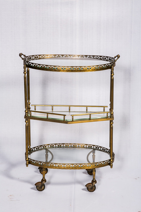 Traditional Brass And Glass Oval Serving  Cart / Trolley