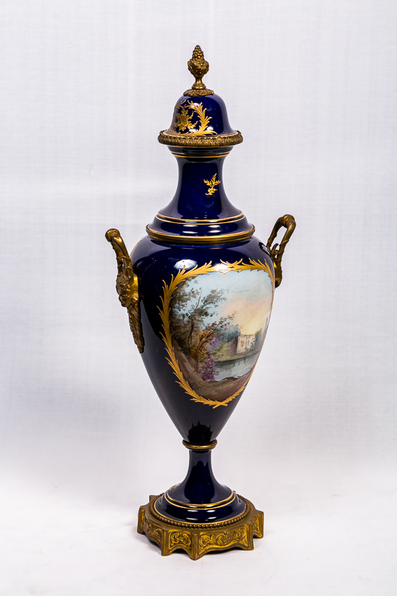 Sevres Style Porcelain And Gilt Bronze Mounted Covered Vase